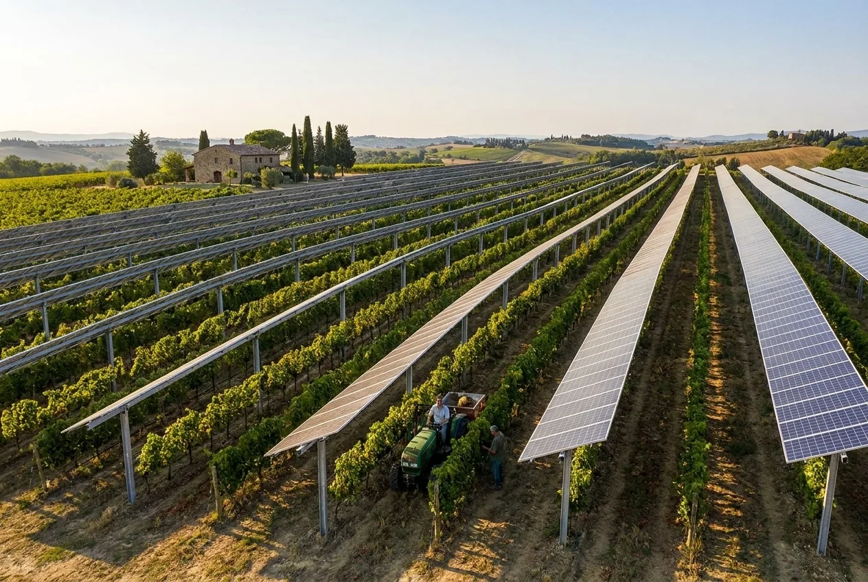 Impianto agrivoltaico: pannelli solari sopra le colture